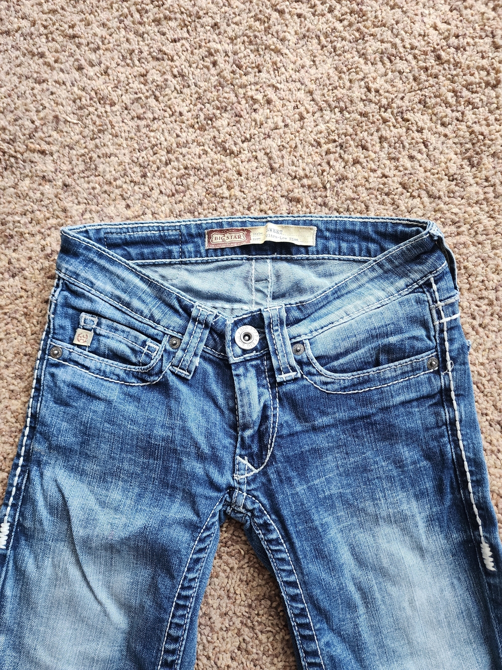 Big STAR Blue Distressed Denim Capri
